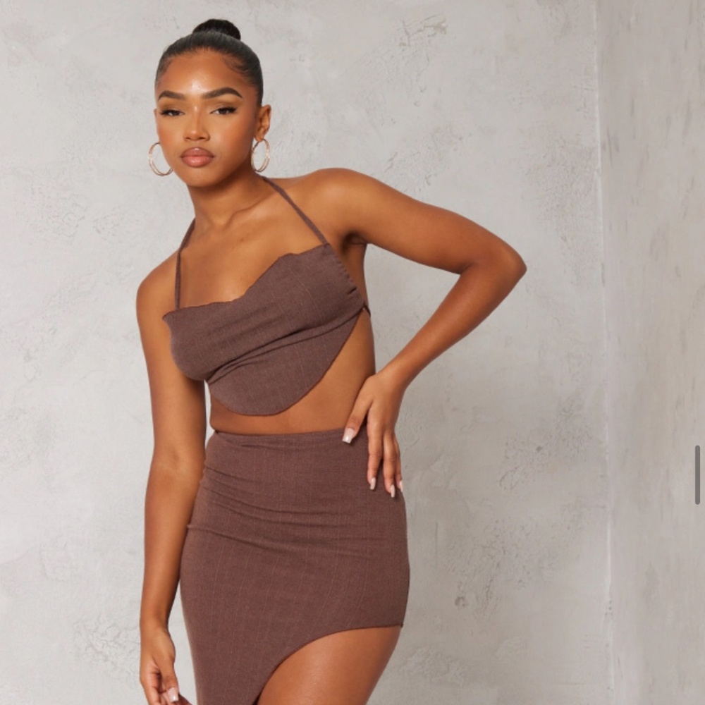 matching brown maxi skirt coord set
